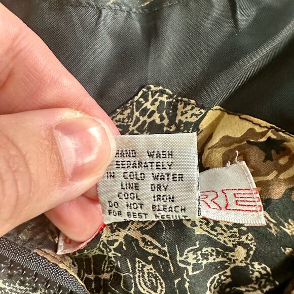 100% Silk Xposure VTG Women's PL Petite Large Black Tan Floral Full Zip Jacket - Picture 4 of 8